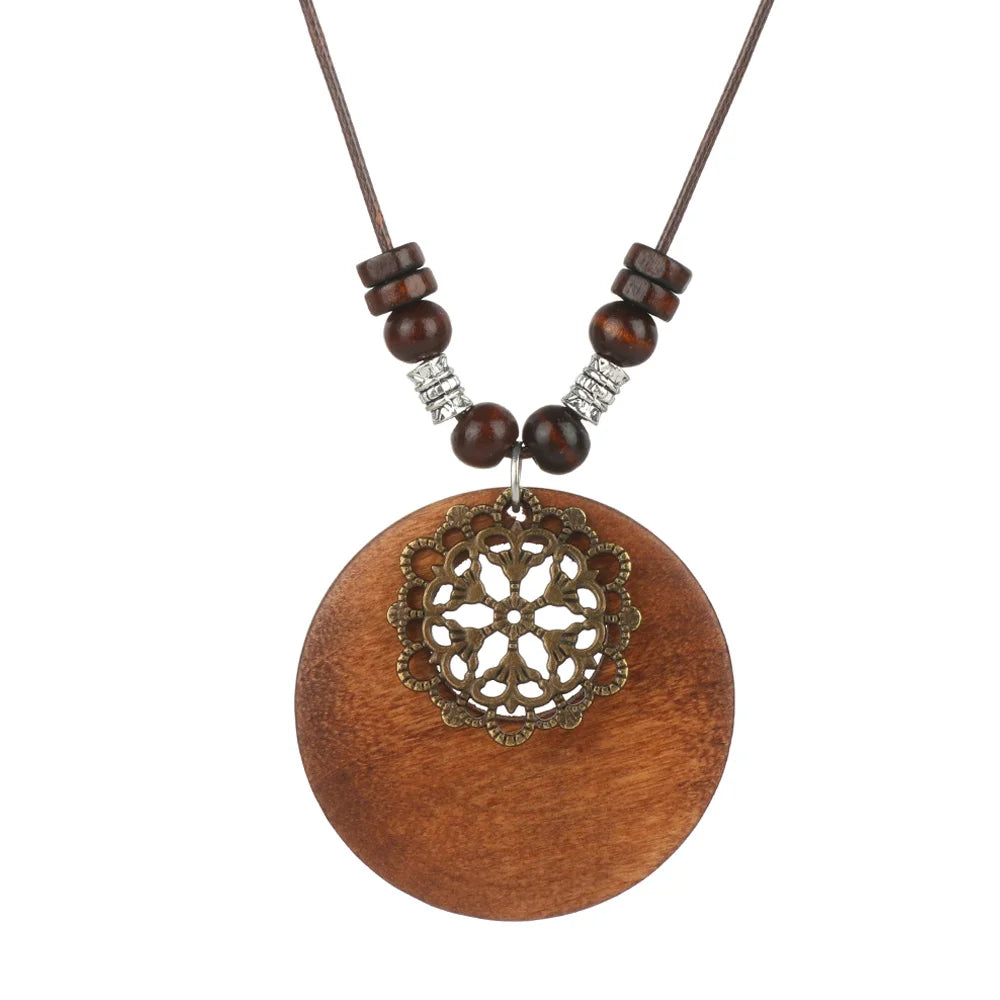 Handmade Ethnic Buddhist Mala Wooden Bead Pendant Necklace - Cosmic Serenity Shop