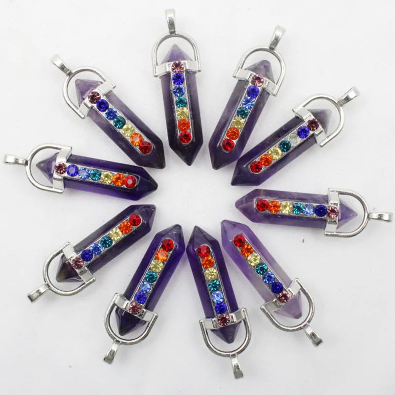 Bulk 24 pcs 7 Chakra Natural Stone Pendant Pendulum - Cosmic Serenity Shop