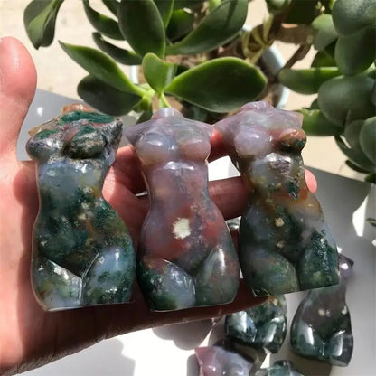 Natural Moss Agate Crystal Goddess Statue Figures - Cosmic Serenity Shop