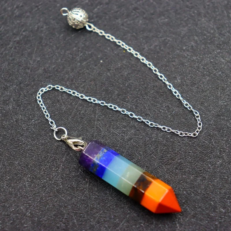 7 Chakra Stones Gemstone Pendulum - Cosmic Serenity Shop