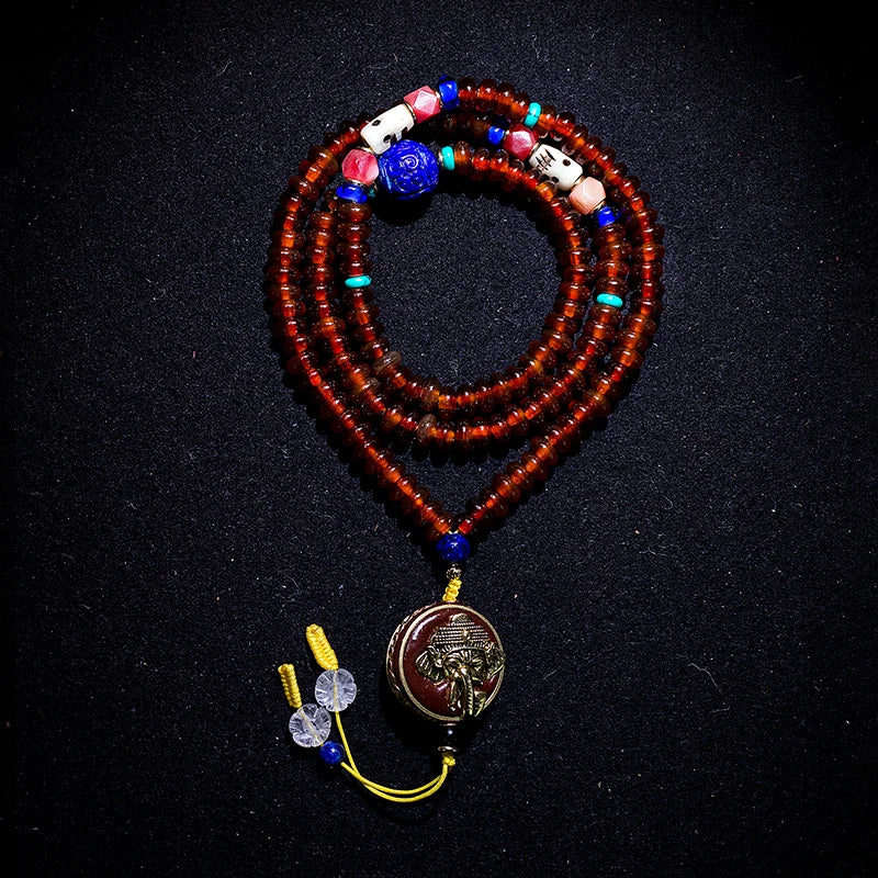3. Natural Shofar 108 Buddha Blood Beads Mala Bracelet - Cosmic Serenity Shop
