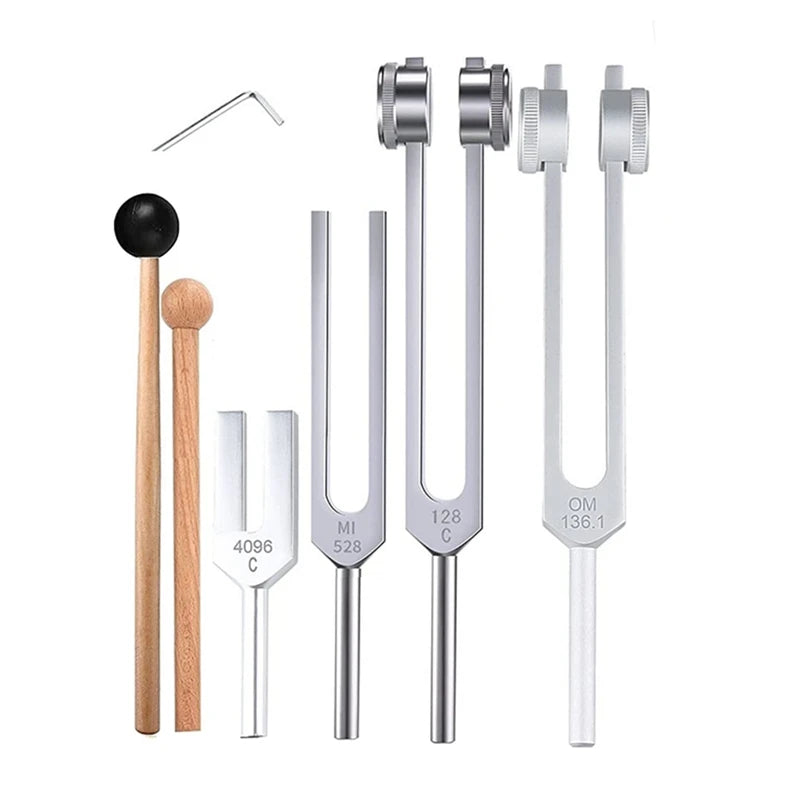 4Pcs Tuning Fork Set - 128Hz, OM 136.1Hz, MI 528Hz, 4096Hz - Cosmic Serenity Shop