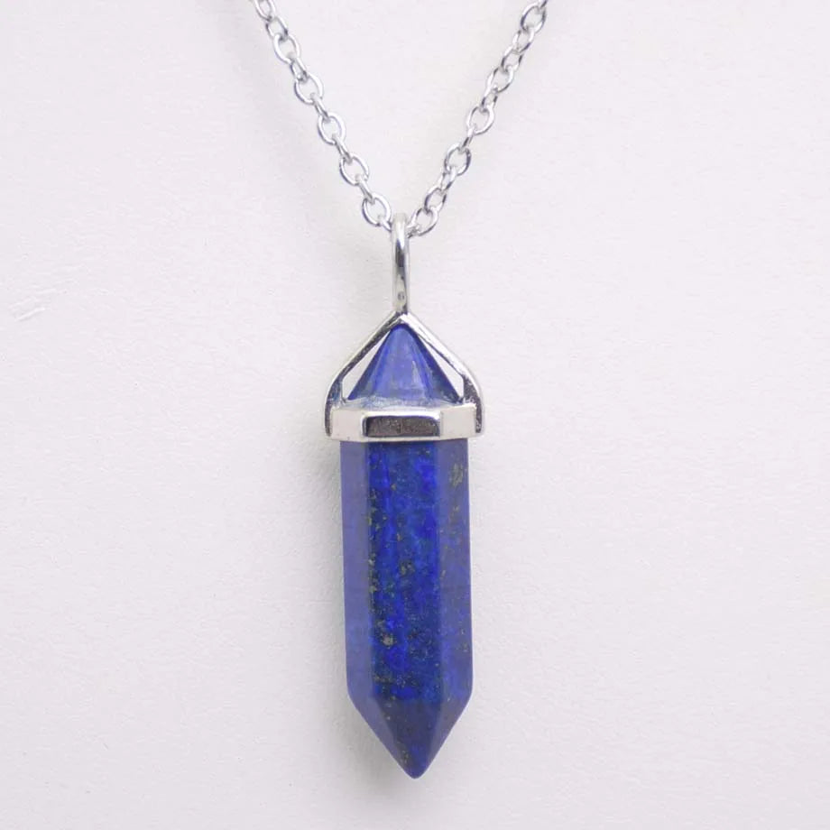 Natural Stone Crystal Hexagonal Point Pendant Necklaces