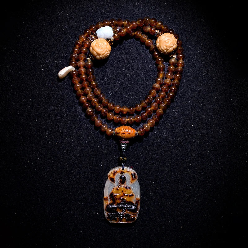 4. Natural Shofar 108 Buddha Blood Beads Mala Bracelet - Cosmic Serenity Shop