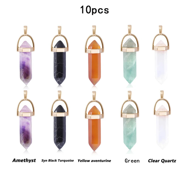 BULK 10pcs Hexagonal Quartz Crystal Pendulum Pendants - Cosmic Serenity Shop