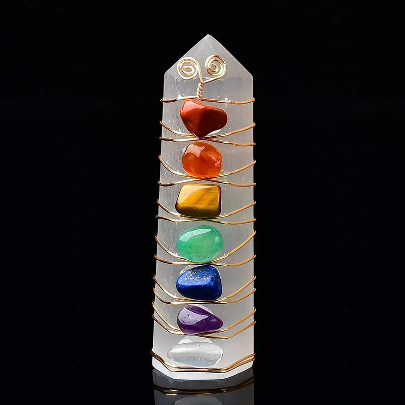 Selenite Crystal Tower 7 Chakras Healing Obelisk Wand - Cosmic Serenity Shop