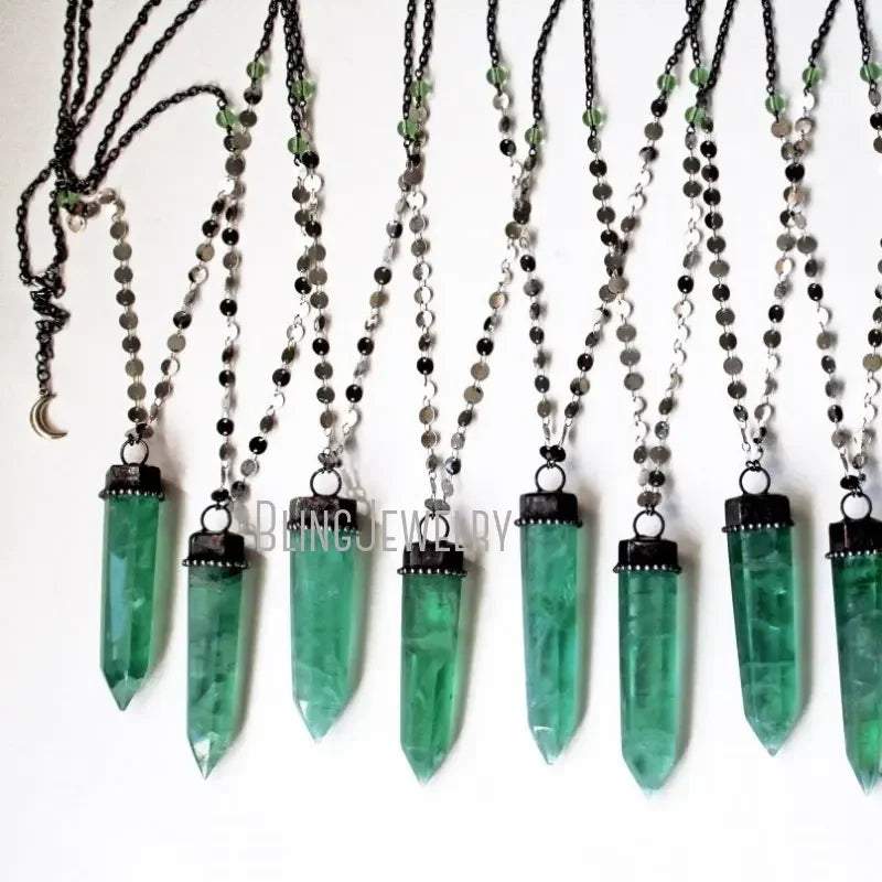 10pcs Green Fluorite Crystal Tower Talisman Pendulum Necklace - Cosmic Serenity Shop