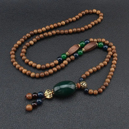 Handmade Ethnic Buddhist Mala Wooden Bead Pendant Necklace - Cosmic Serenity Shop