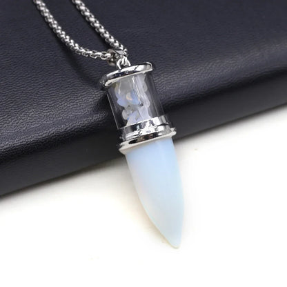 Bullet Shape Natural Stone Crystal Gravel Necklace Pendant - Opal Stone - Cosmic Serenity Shop