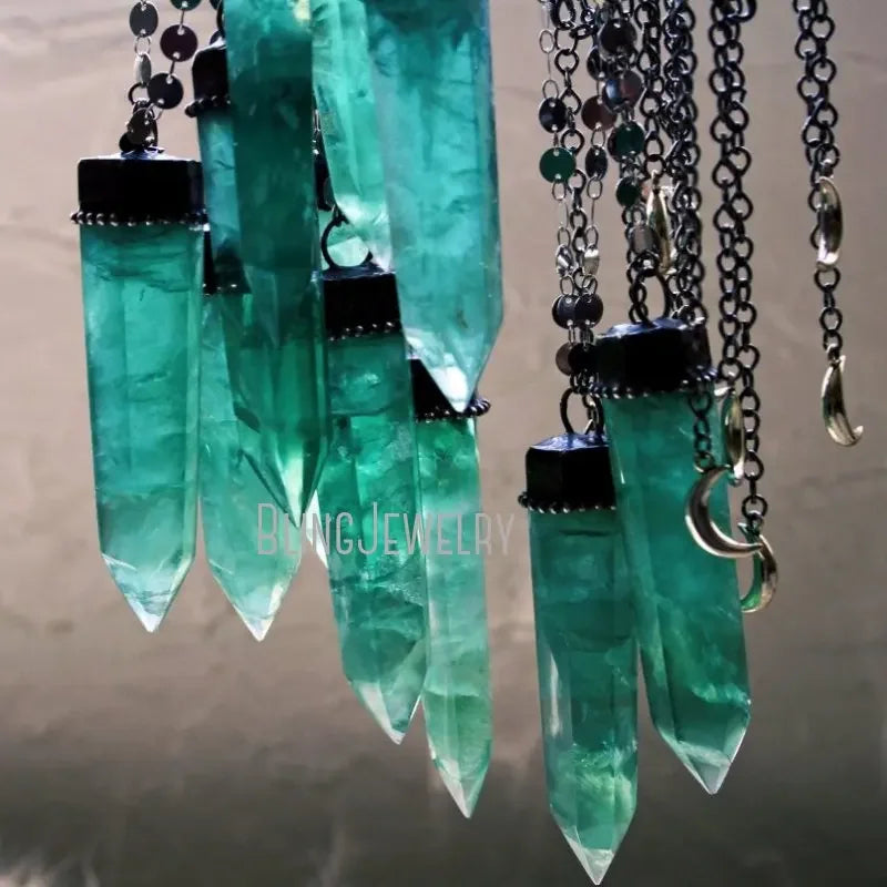 10pcs Green Fluorite Crystal Tower Talisman Pendulum Necklace - Cosmic Serenity Shop