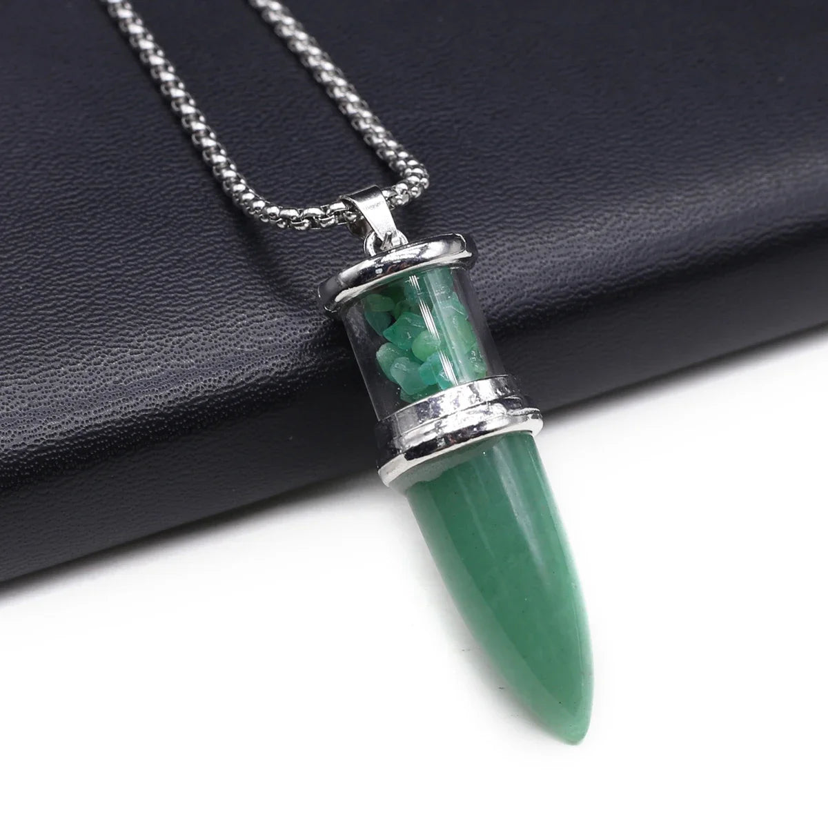 Bullet Shape Natural Stone Crystal Gravel Necklace Pendant - Green Aventurine - Cosmic Serenity Shop