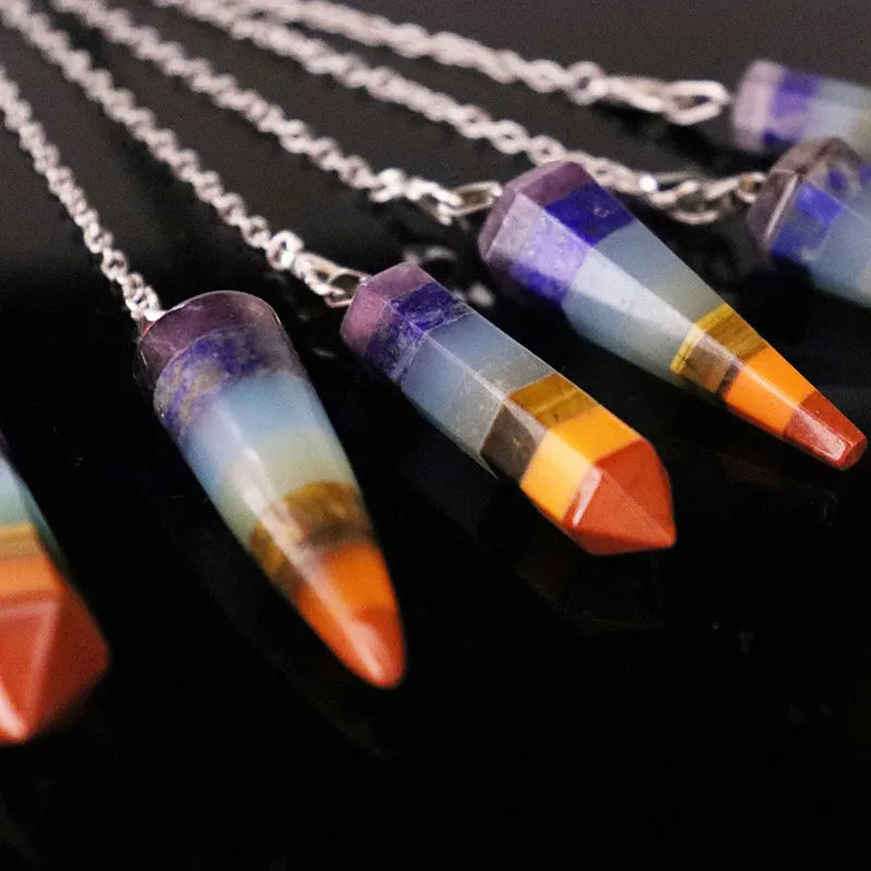 7 Chakra Healing Crystal Hexagonal Pointed Pendulum