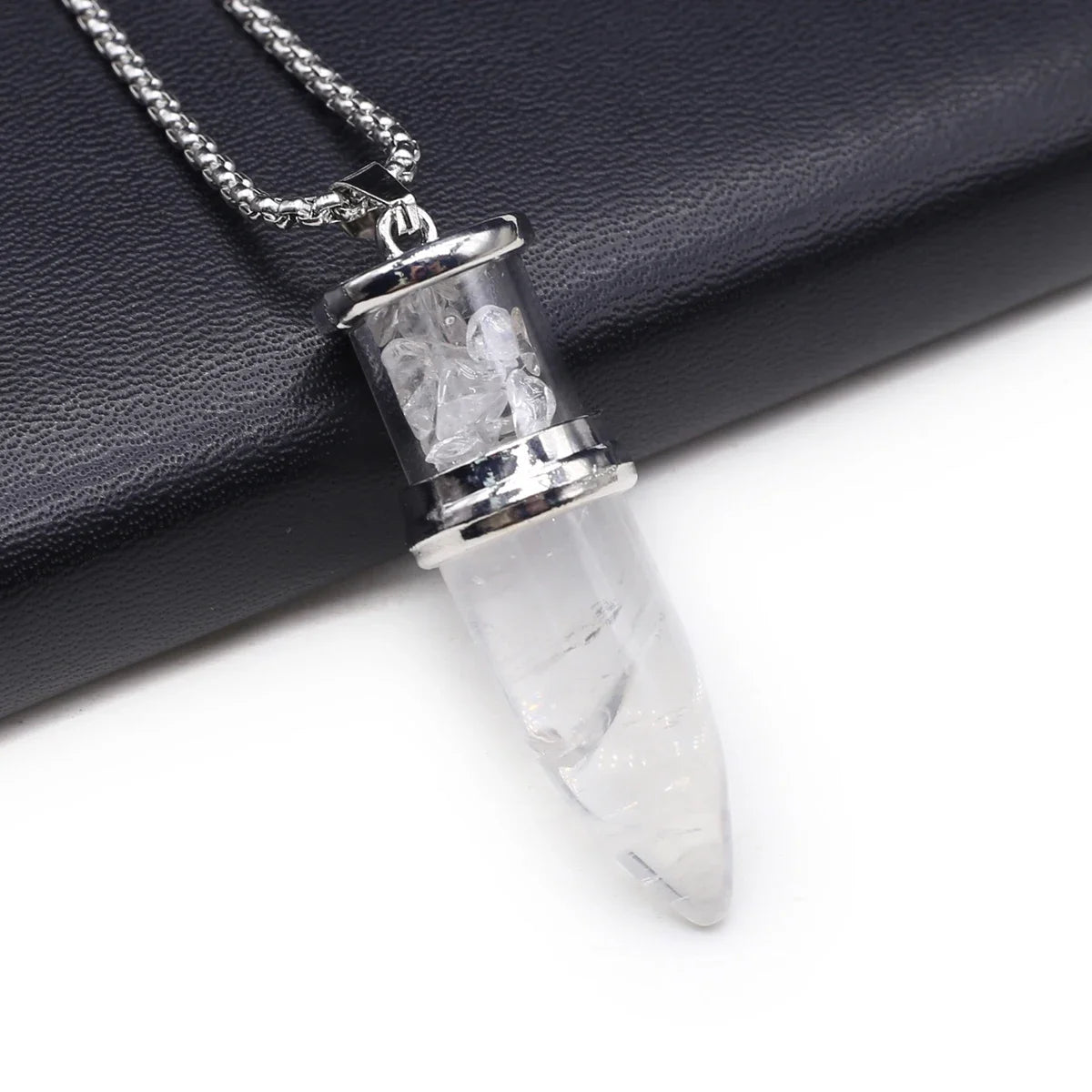 Bullet Shape Natural Stone Crystal Gravel Necklace Pendant - Clear Quartz - Cosmic Serenity Shop