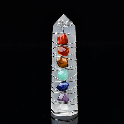 Selenite Crystal Tower 7 Chakras Healing Obelisk Wand - Cosmic Serenity Shop