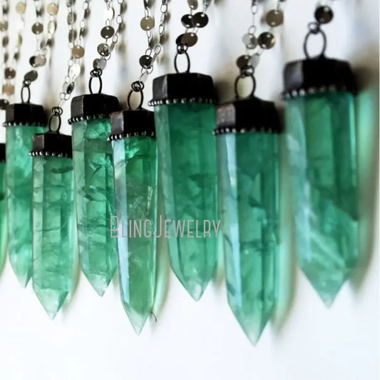 10pcs Green Fluorite Crystal Tower Talisman Pendulum Necklace - Cosmic Serenity Shop