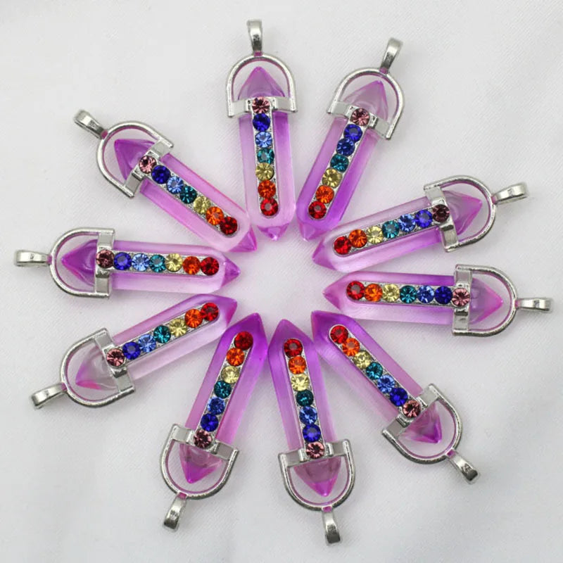 Bulk 24 pcs 7 Chakra Natural Stone Pendant Pendulum - Cosmic Serenity Shop