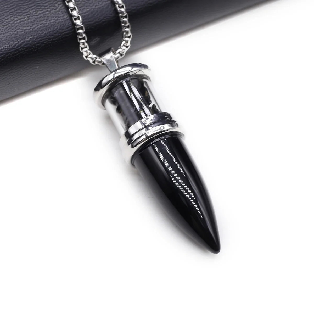 Bullet Shape Natural Stone Crystal Gravel Necklace Pendant - Black Agate - Cosmic Serenity Shop