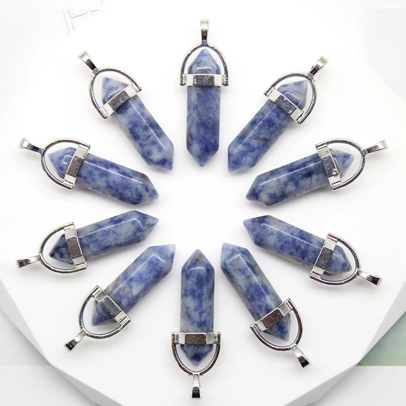 24 pcs Natural Stone Hexagonal Quartz Crystal Pendants - Cosmic Serenity Shop