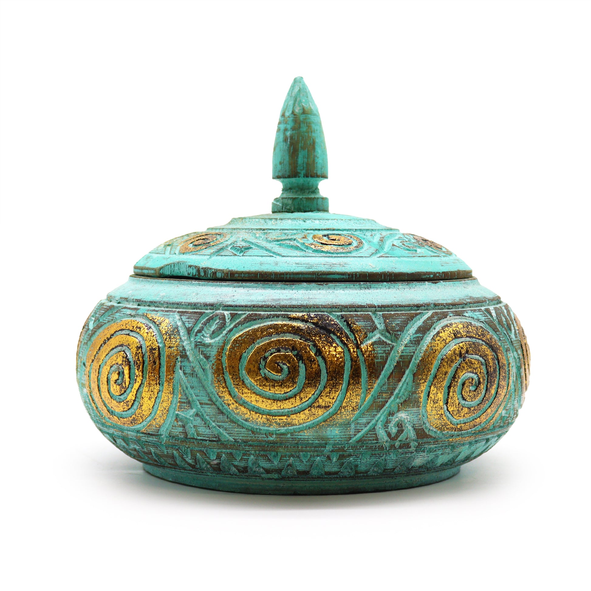 Wooden Turquoise Squat Sweet Jar - CosmicSerenityShop