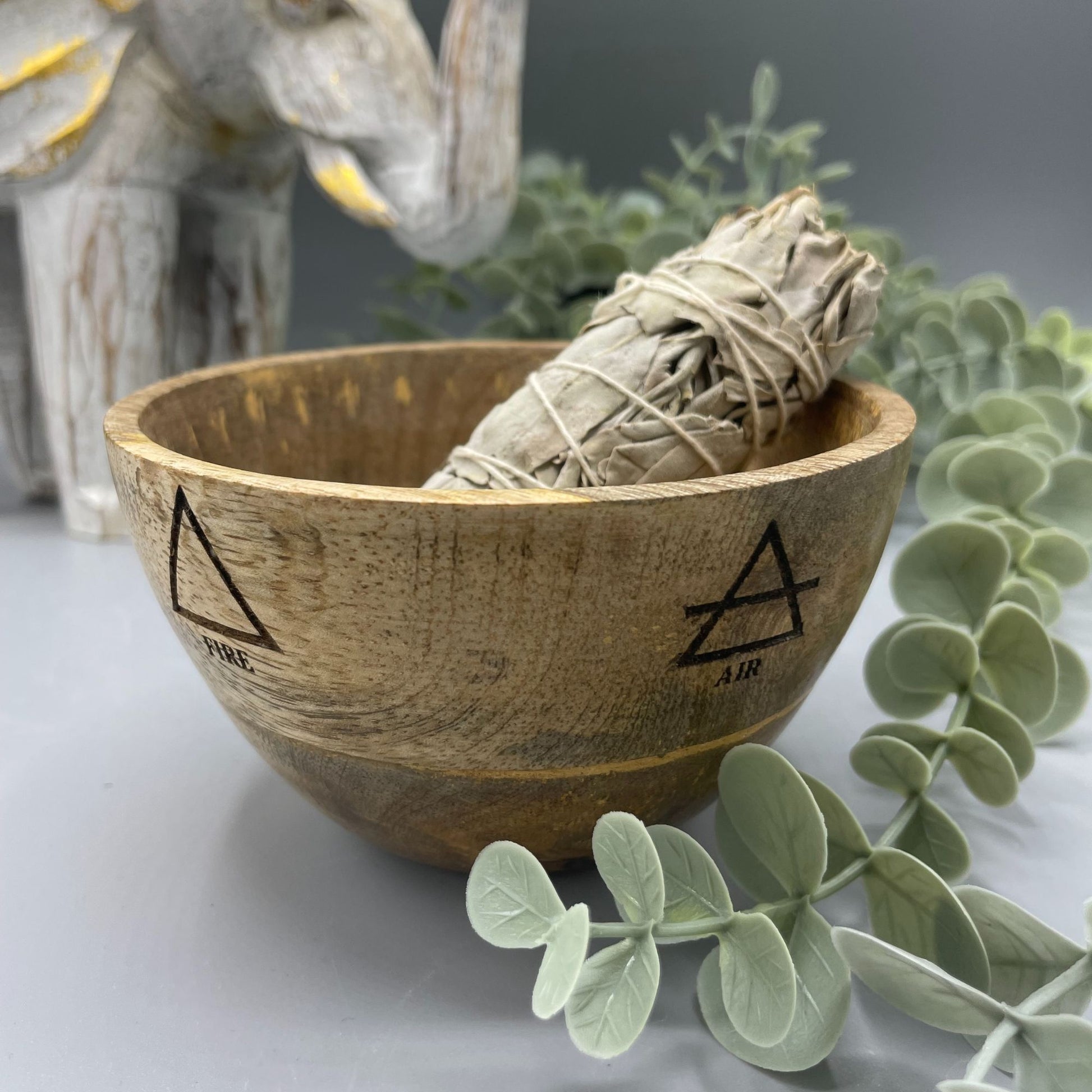 Wooden Smudge and Ritual Offerings Bowl - Four Elements - Cosmic Serenity Shop