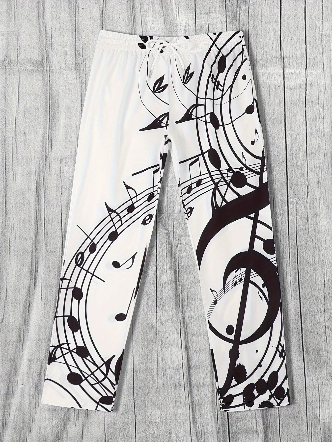 Men's Drawstring Wide Leg Pants, Musical Note Pattern - Cosmic Serenity Shop