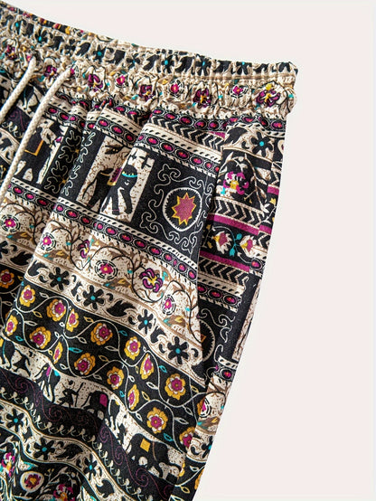 100% Cotton Mens Ethnic Print Pants, Relaxed Fit - Cosmic Serenity Shop