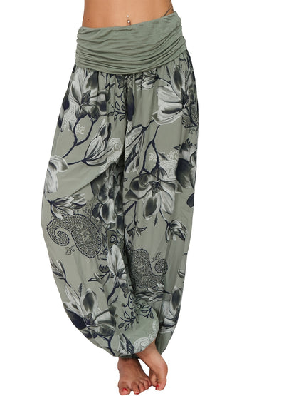 Women's Bohemian Floral Haven Ruched Harem Pants