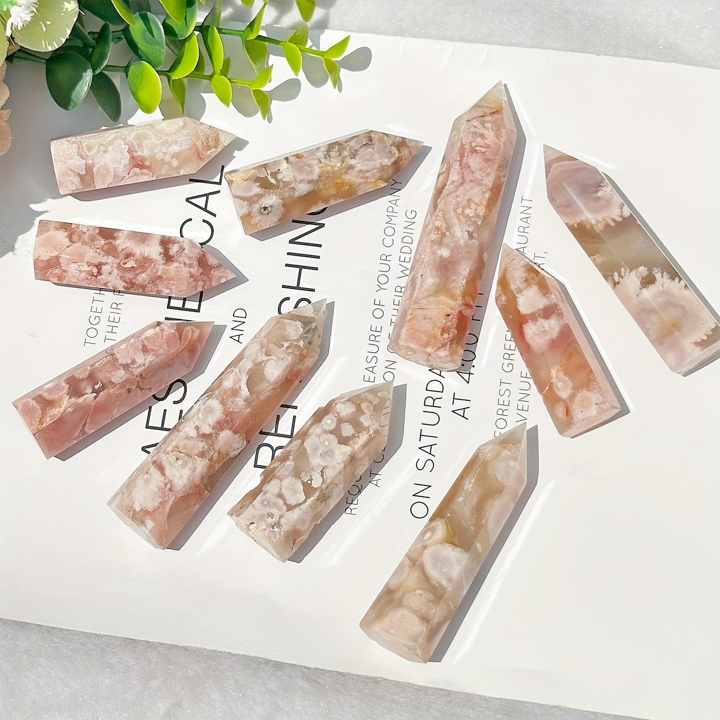 Natural Cherry Blossom Agate Crystal Tower