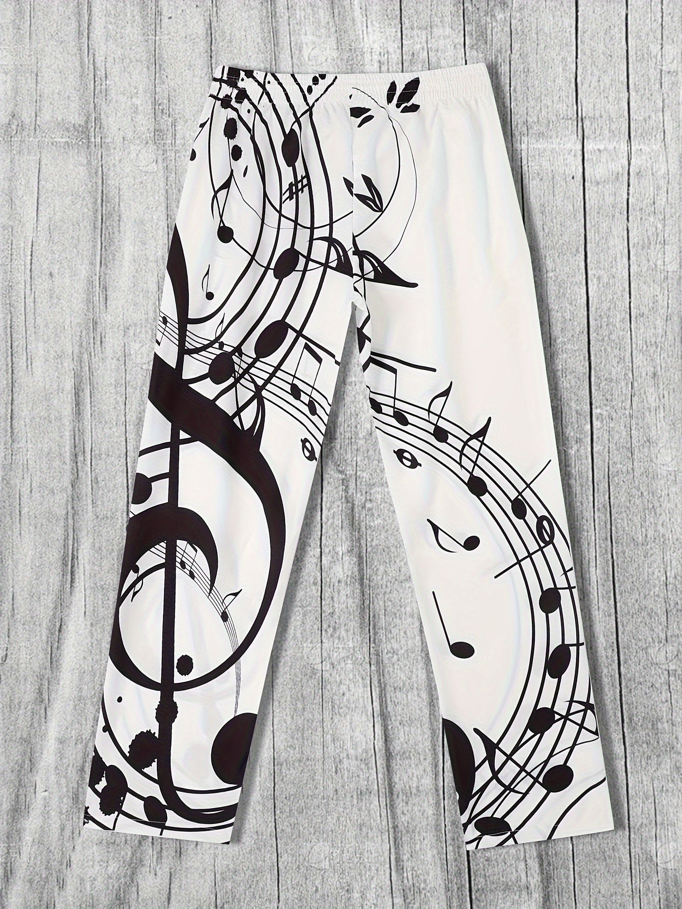 Men's Drawstring Wide Leg Pants, Musical Note Pattern - Cosmic Serenity Shop