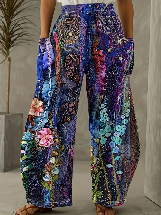 Women's Allover Print Casual Loose Wide Leg Pants - Cosmic Serenity Shop