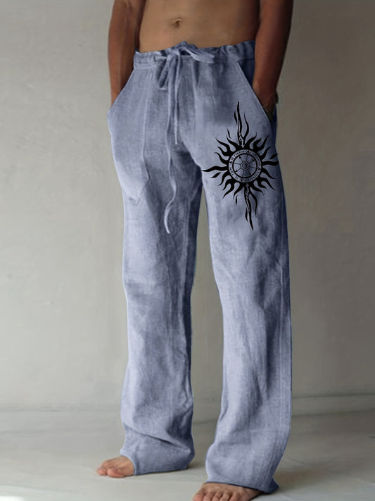 Men's Nautical Graphic Drawstring Cotton Pants - Cosmic Serenity Shop