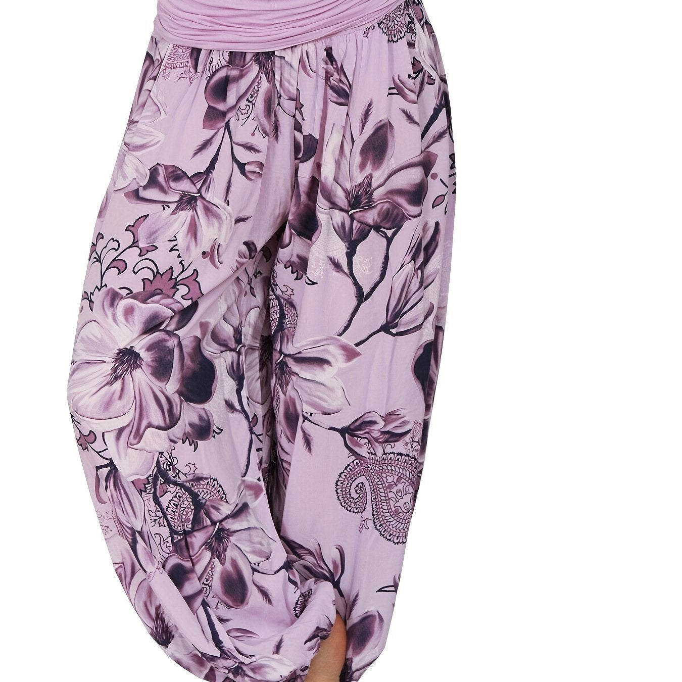 Women's Bohemian Floral Haven Ruched Harem Pants - Cosmic Serenity Shop