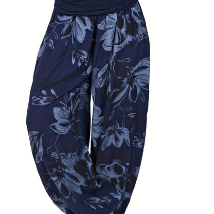 Women's Bohemian Floral Haven Ruched Harem Pants - Cosmic Serenity Shop