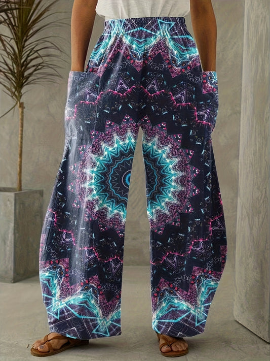 Women's 3D Mandala Print Wide Legs Pants - Cosmic Serenity Shop