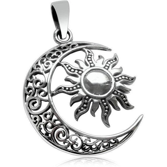 Sterling Silver Sun and Moon Pendant with Knotwork - CosmicSerenityShop