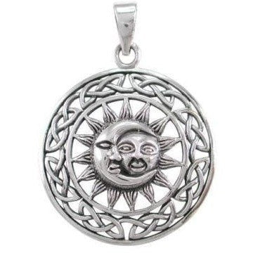 925 Silver Sun Moon Faces with Celtic Knotwork Pendant - CosmicSerenityShop.com