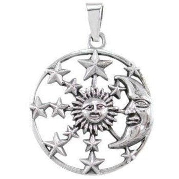 925 Silver Moon with Sun and Stars Pendant - CosmicSerenityShop.com