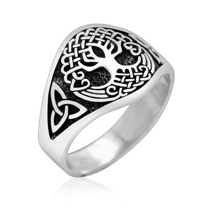 925 Sterling Silver Yggdrasil with Triquetra Pagan Ring - Cosmic Serenity Shop