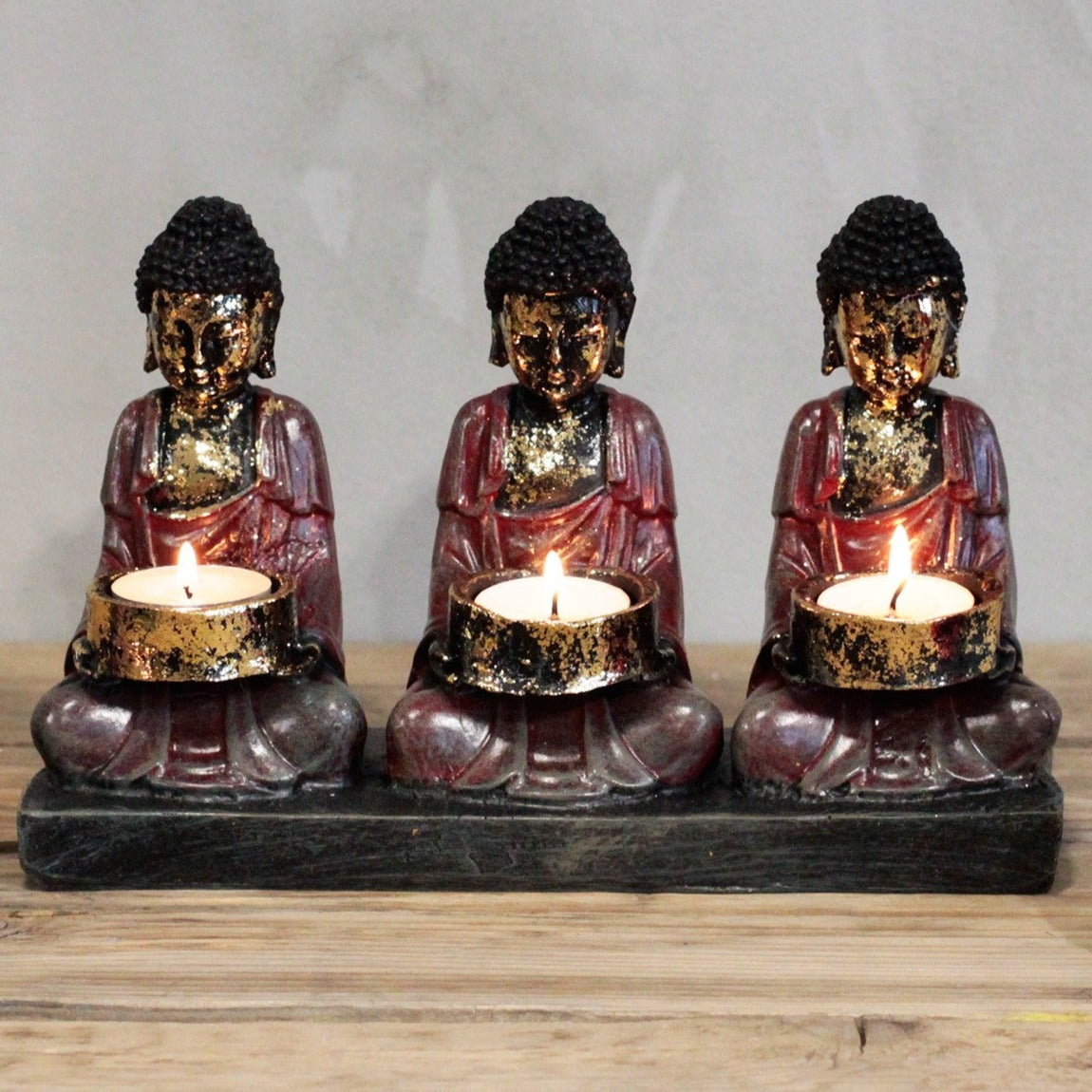 Antique Buddha Three Devotees Candle Holder, Cosmic Serenity Shop