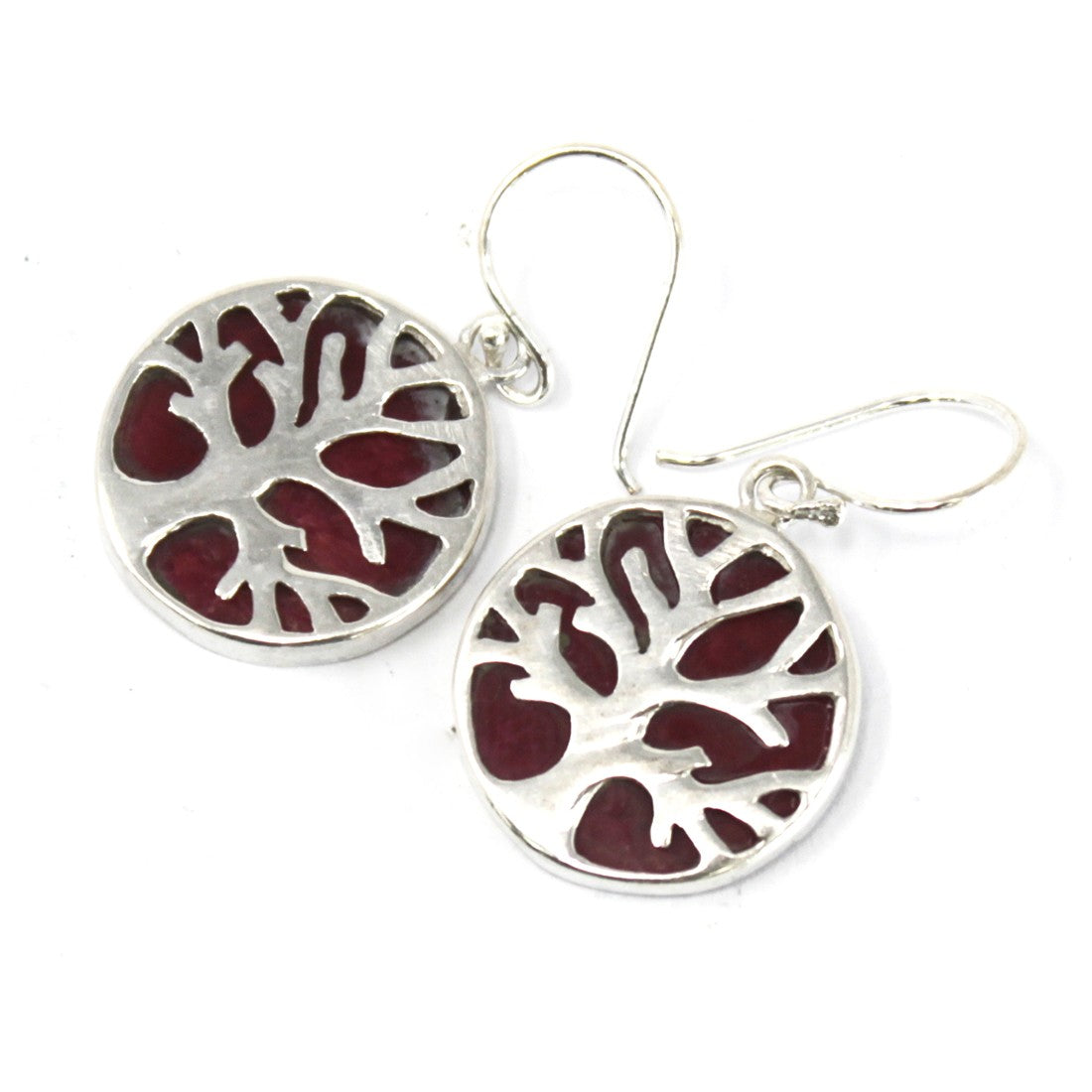 Tree of Life Silver Earrings with Coral - Cosmic Serenity Shop