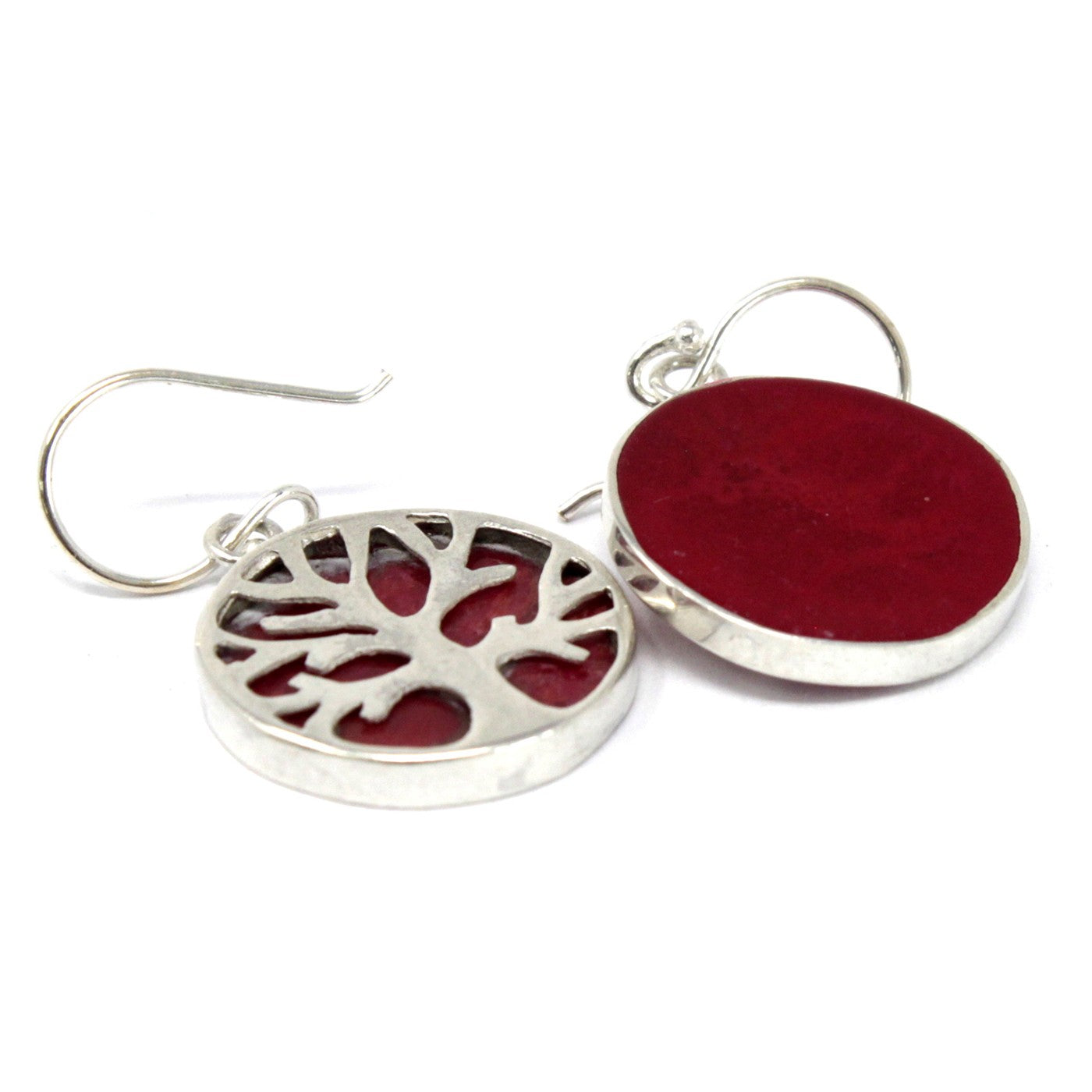 Tree of Life Silver Earrings with Coral - Cosmic Serenity Shop