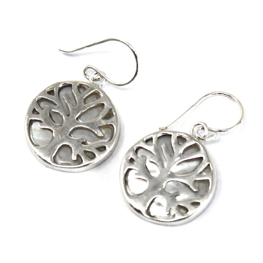 Tree of Life Silver Earrings with Mother of Pearl - Cosmic Serenity Shop