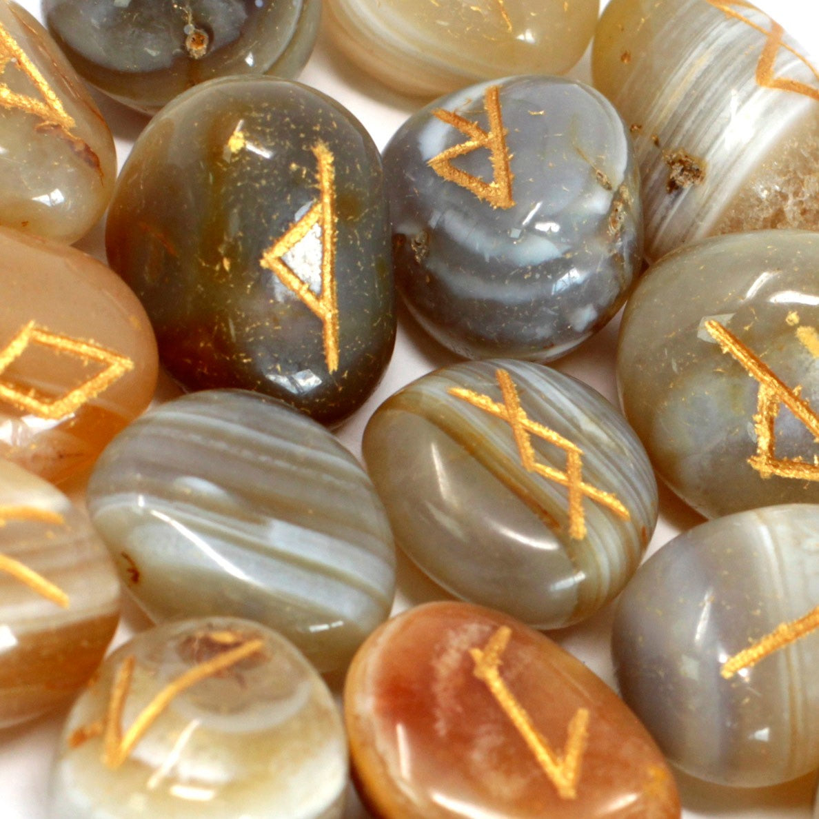 Banded Agate Runes Stone Set with Pouch, Cosmic Serenity Shop