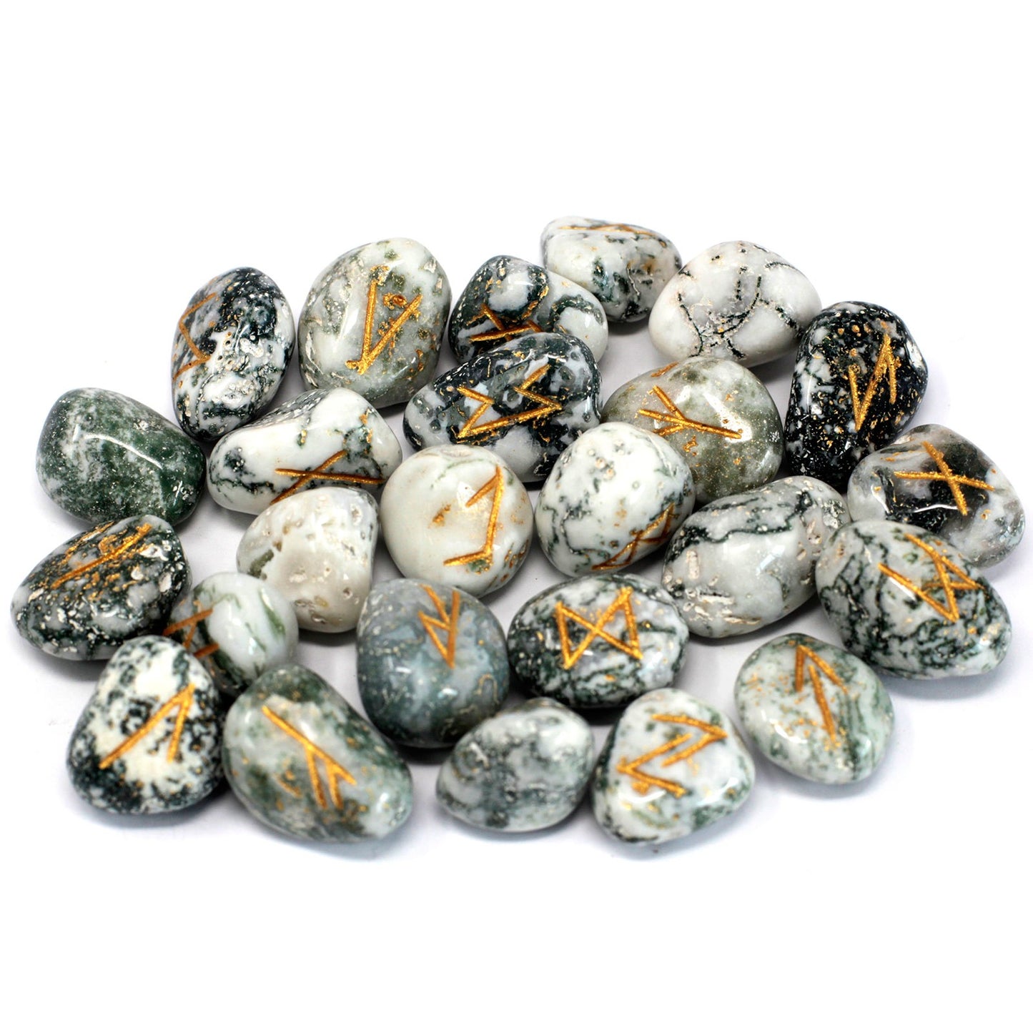 Tree Agate Runes Stone Set with Pouch, Cosmic Serenity Shop
