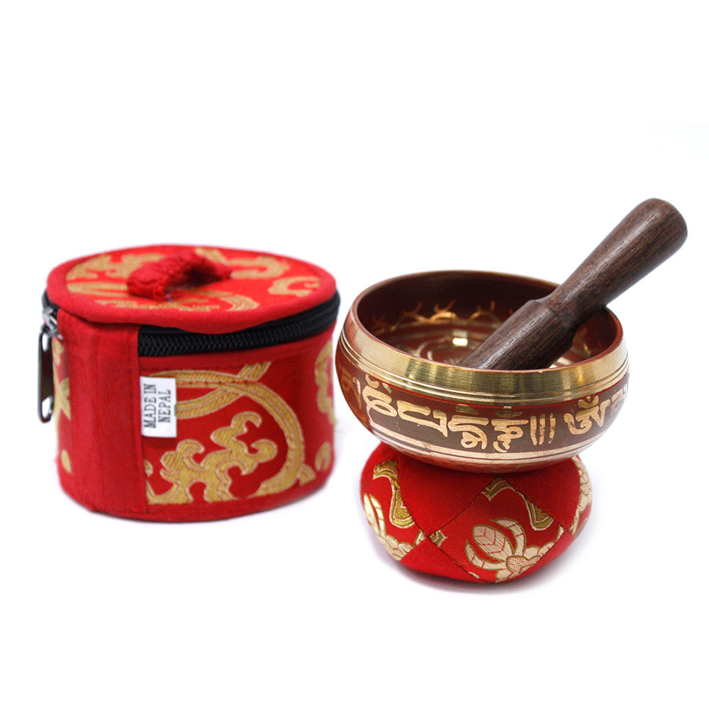 Mini Brass Singing Bowl Gift Set - Red