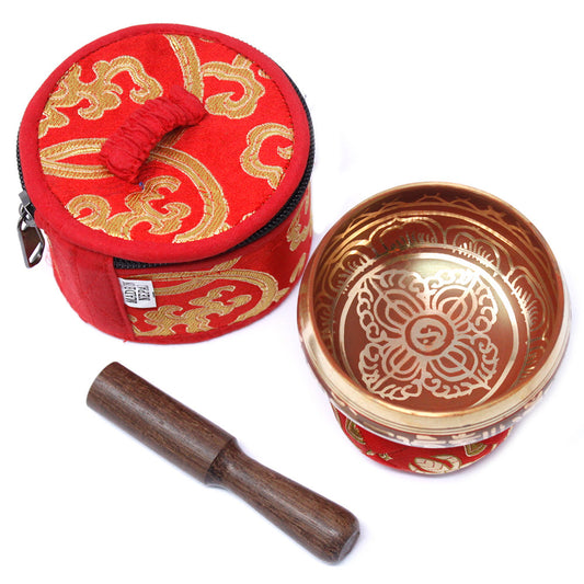Mini Brass Singing Bowl Gift Set - Red