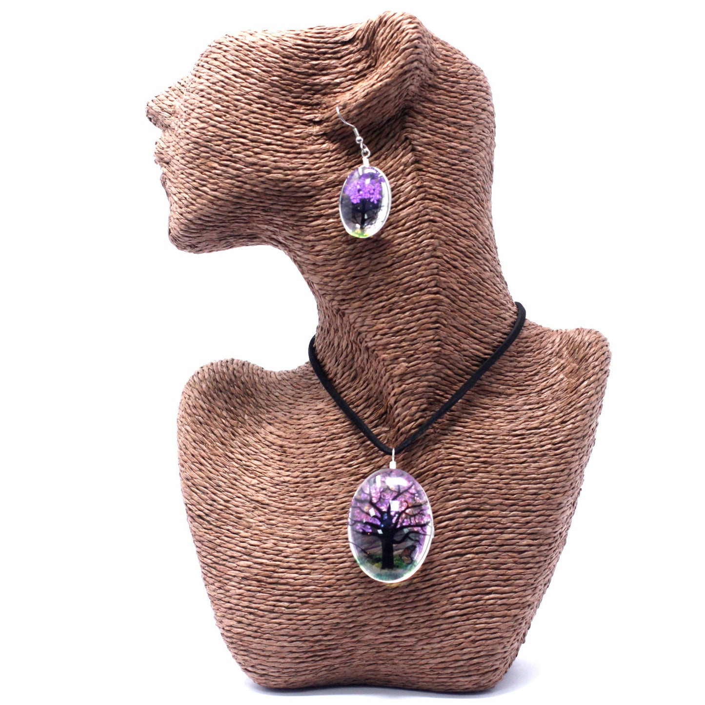 Pressed Flowers Jewelry - Tree of Life Set - Lavender