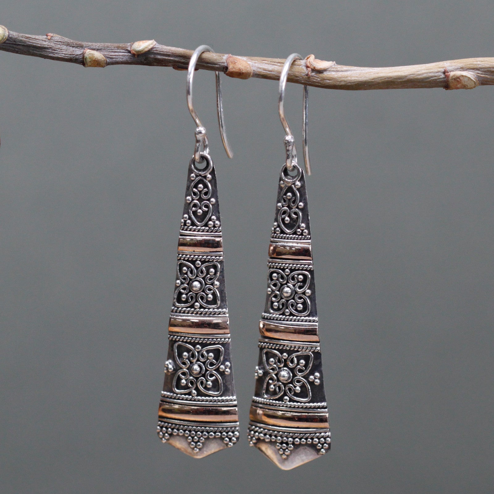 Silver & Gold Earrings- Tribal Drops - Cosmic Serenity Shop