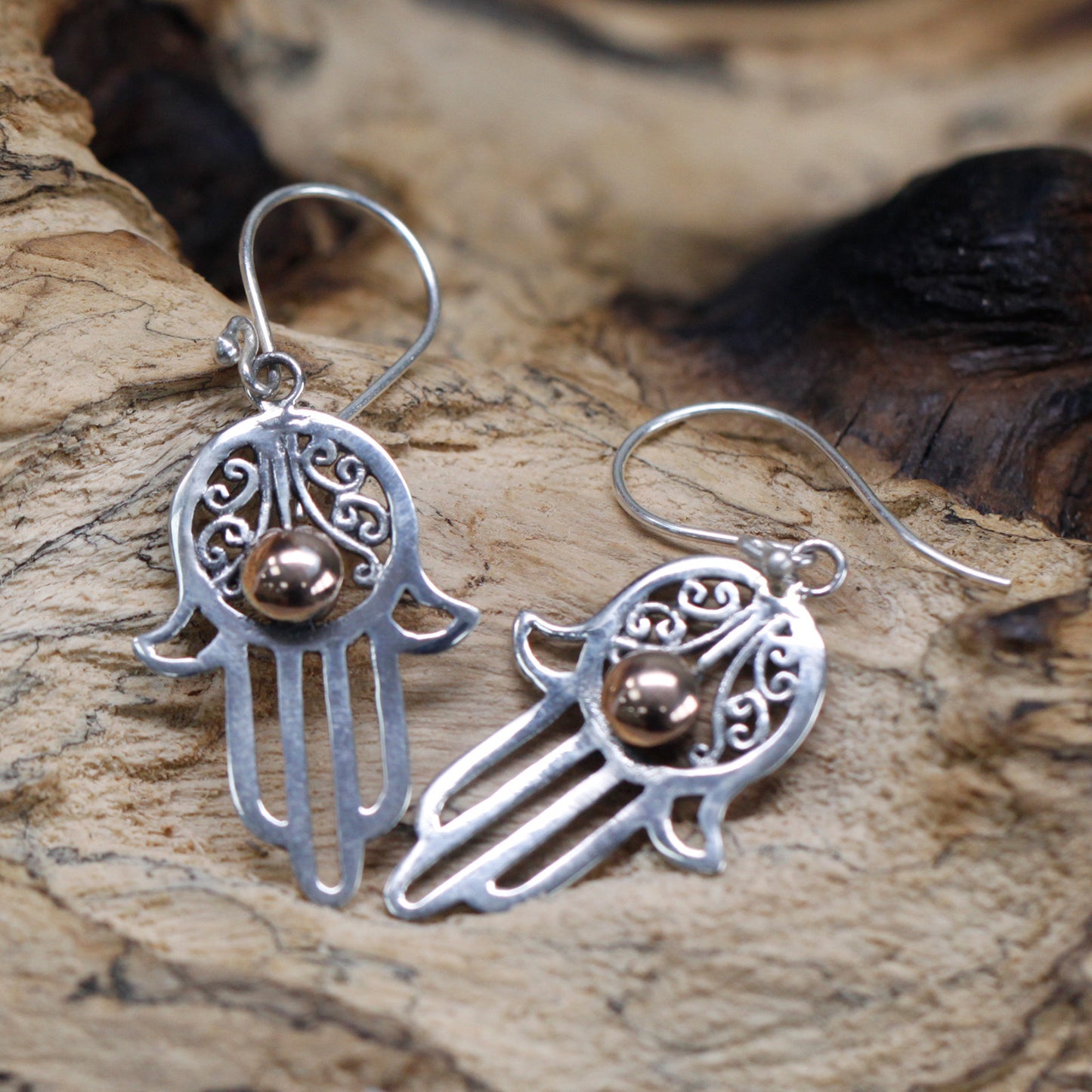 Silver & Gold Earrings- Hamsa - Cosmic Serenity Shop