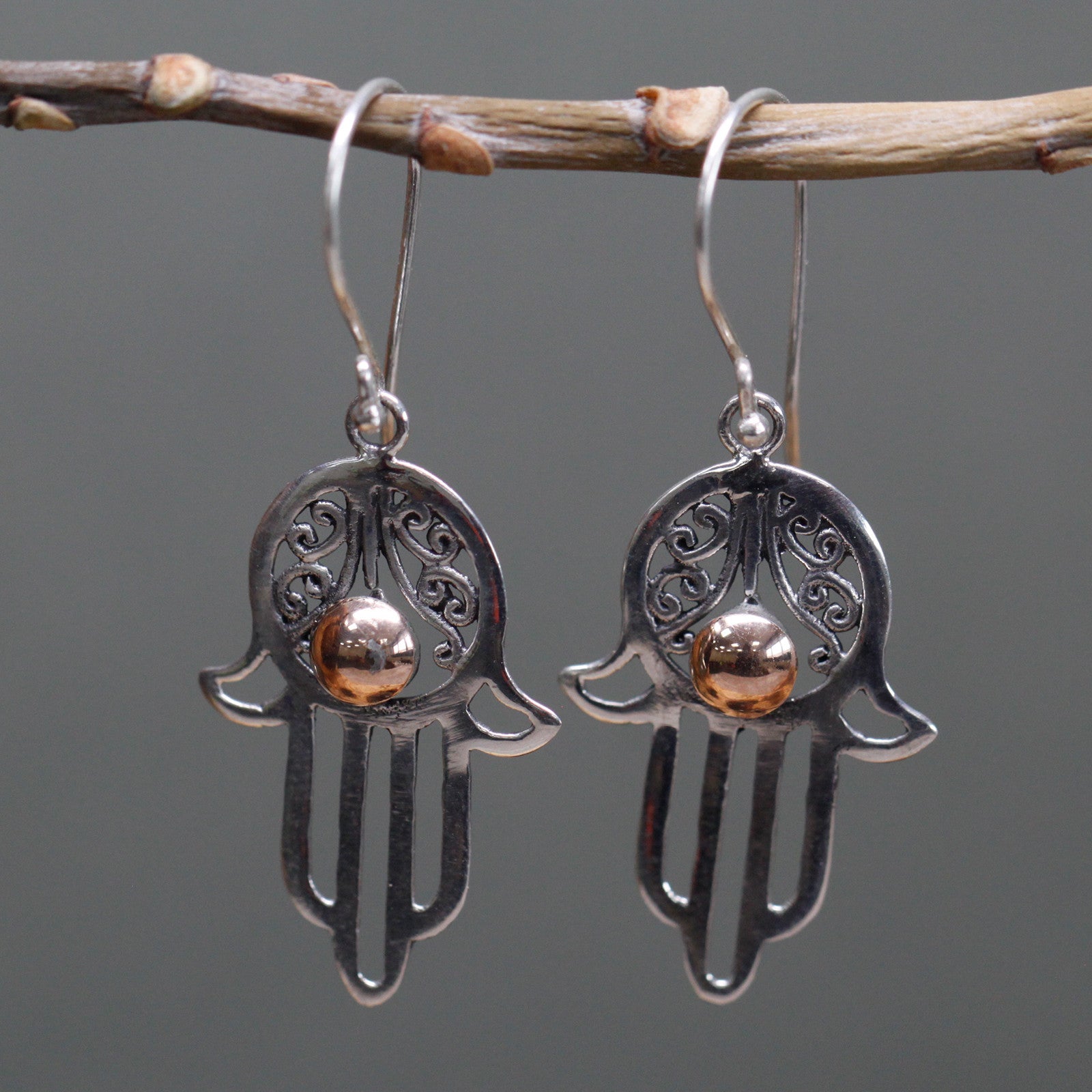 Silver & Gold Earrings- Hamsa - Cosmic Serenity Shop